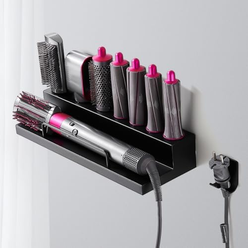 Generisch Haartrockner Halter zur Wandmontage, Ablage für Dyson Airwrap Styler Zubehör, Organizer für Lockenstab mit Draht Haken, für Schlafzimmer und Badezimmer