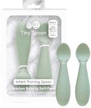 ezpz Tiny Spoon (2 Pack in Sage) - 6 Months+ - Baby Led Weaning Essentials
