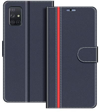 COODIO Handyhülle für Samsung Galaxy A51 Handy Hülle, Samsung Galaxy A51 Hülle Leder Handytasche für Samsung Galaxy A51 Klapphülle Tasche, Dunkel Blau/Rot