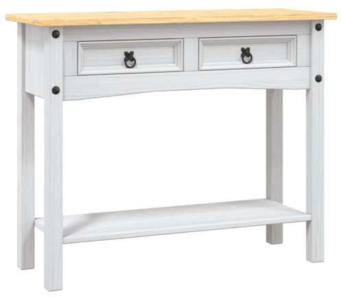 vidaXL Kiefer Konsolentisch Mexiko-Stil Corona mit 2 Schubladen Konsole Beistelltisch Sideboard Flurtisch Ablagetisch Weiß 90x34,5x73cm