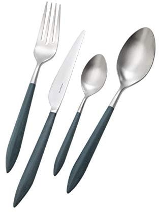BUGATTI, Ares, 4-teiliges Besteckset aus 18/10 Edelstahl und epischem grünem (grünem) Farbgriff, Set für 1 Person, bestehend aus Löffel, Gabel, Messer und Kaffeelöffel