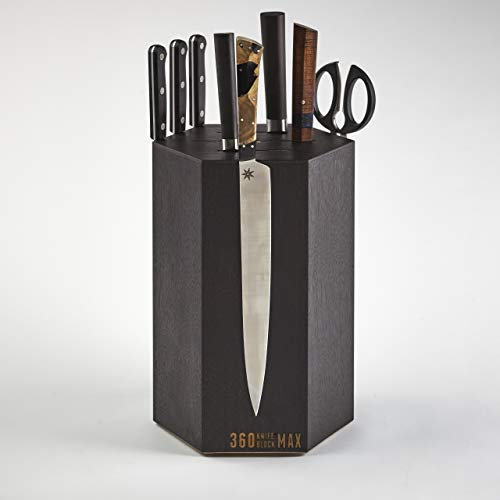 360 Knife Block Max (Noir) – Bloc à couteaux magnétique rotatif – Peut contenir plus de 20 couteaux avec fentes supérieures et lame de 30,5 cm de capacité