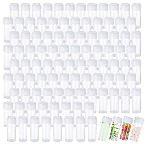 100 Pieces 5ml Plastic Sample Bottles Urine Sample Bottles Small Vial Storage Test Tube Storage Container with Lids for Liquid Powder Capsule