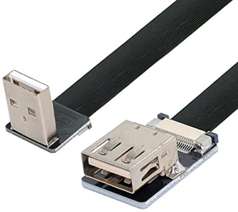 chenyang Cable plano USB 2.0 USB 2.0 macho a hembra de 90 grados hacia abajo en ángulo de transferencia de datos, cinta de carga, adaptador de cable de extensión flexible de 0,5 m
