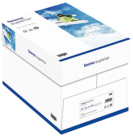inapa Drucker-/ Kopierpapier tecno Superior: 80 g/m², A4, 2.500 Blatt (5x500 Blatt), hochweiß