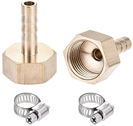 sourcing map 2 Satz Messing Barb Schlauchanschluss Adapter 6mm Barbed x G1/2 Innenrohr mit 6-12mm Schlauchklemme