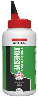 Soudal D4 5 Min PU Polyurethane Wood Adhesive - Wood Glue Strong for Furniture - 750g (Pack of 6/12 / 24) - Transparent (6 x 750gr Bottles)