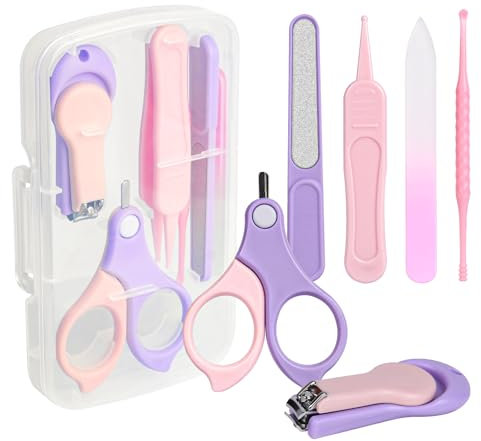 Vicloon Kit per La Cura Del Bambino, 6-in-1 Kit per Unghie Neonati, Set Manicure Neonati con Lima per Unghie in Vetro, Forbicine, Tagliaunghie, Lima per Unghie, Pinzetta e Pulisci Orecchie (Rosa)