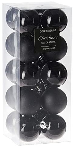 ToCi Set di palline di Natale, colore nero, set da 20 con palline per albero di Natale, diametro 4 cm, decorazione natalizia, decorazioni per albero di Natale, lucide e opache