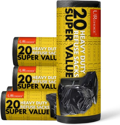 70L Heavy Duty Bin Bags & Liners, Pack of 100 Rolls, Strong & Secure Flat Top Refuse Sacks, Tear Resistant, Recycled Garbage Bags for Home, Office, Kitchen, Garden & Commercial Use