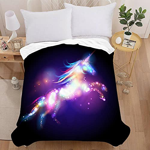 Kuscheldecke Flauschig Einhorn Sherpa Decke Wohndecke Zweiseitige Kuscheldecke Extra Warm Sofadecke Mikrofaser Lauschig Wohndecke Wolldecken für Couch(130x150cm)