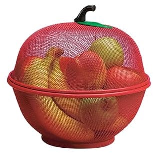 Fruits Bowl Basket Apple Shape Mesh with lid Tabletop Vegetable Holder Keep Unwanted Pets & Insects Out Kitchen Dishwashing Drain Basket (Red)