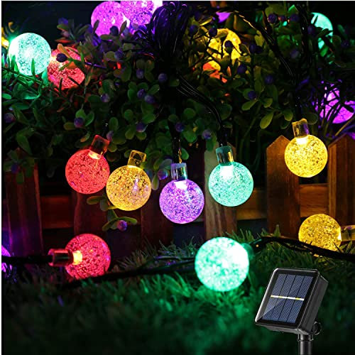 PhilzOps Solar Lichterkette Außen Bunt, 6.5M 30 LED Kristallbälle Solarlichterkette Balkon Beleuchtung 8 Modi Wasserdicht Kristall Außenlichterkette für Indoor Outdoor Garten Terrasse Hochzeit Deko