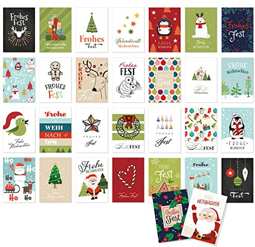 30 moderne Weihnachtskarten Klappkarten Mix mit Umschlag - großes Motiv Weihnachten Grußkarten Set