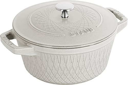 STAUB ROUND CAST IRON COCOTTE, WHITE TRUFFLE, TWISTER, 20CM