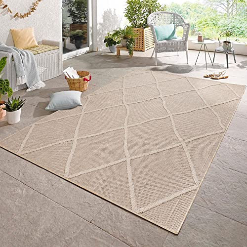 Carpetsale24 In- & Outdoor Teppich Wetterfest 160x230 cm Sisal Optik Beige - Teppich Waschbar, Wasserfest, Pflegeleicht und Flachgewebe - Ideal für Balkon, Garten, Terrasse und als Küchenteppich