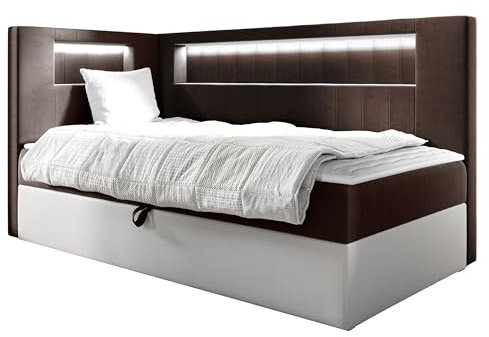 Mirjan24 Boxspringbett Junior Gladino III mit Bettkasten und LED-Beleuchtung Continentalbett Bonell-Matratze Topper Polsterbett Amerikanisches Bett (Soft 017 + Fresh 4, 90 x 200 cm, Seite: Links)
