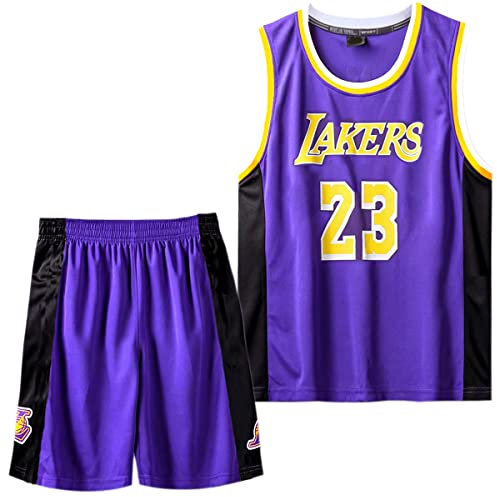 MEEHYRE 2 Pezzi Maglie Da Pallacanestro Canotta Attivo e Pantaloncini, Maglia Basket Bambino Set Maglie Jersey per ragazzi, viola., 7-9 anni