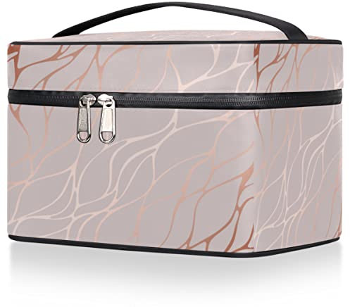 Makeup Bag Rose Gold Marble Travel Cosmetic Bags Vanity Case Portable Cosmetics Make Up Bag Zipper Pouch Case Organizer Waterproof Cosmetic Bags for Women Girls