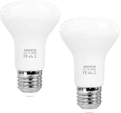 AIMHEIM R63 E27 LED Reflektor Lampen Kaltweiß 6000K, 7W E27 LED Birnen Ersatz Halogenlampen 60W, 820LM 120° Abstrahlwinkel, LED R63 Reflektorlampen Nicht Dimmbar,2 Stück