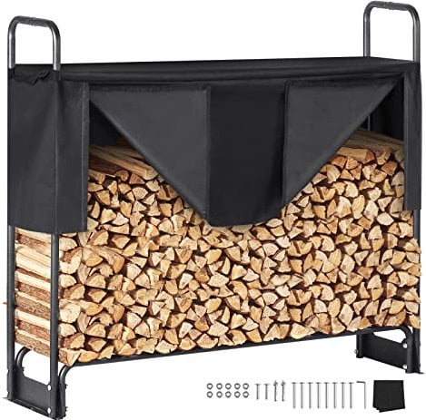 VEVOR Range Bûches Extérieur 132x36x117 cm Abri Bois de Chauffage avec Couverture Imperméable 600D Oxford Porte-bûches pour Cheminée Support de Bûche Intérieur pour 1/4 de Corde de Bois de Chauffage