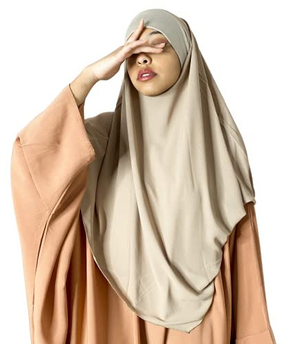 BOXFORSISTER – Khimar Court Damen – Leichter Chiffon-Schleier – leicht anzuziehen und integrierte Mütze aus Jersey – muslimische Mode Premium – Ideal für den Alltag oder Gebet, taupe, One size