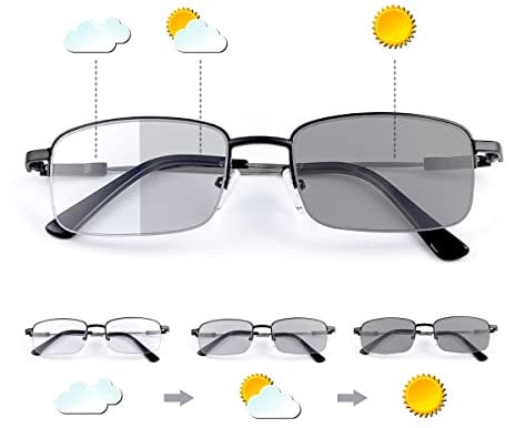 MIRYEA Photochromic Progressive Multifocus Lesesonnenbrillen UV400-Schutz Multifokal Trifokal Übergangs-Anti-UV-Brillen für Frauen und Männer Lesebrillen mit Blaulichtschutz für Computer Brillen