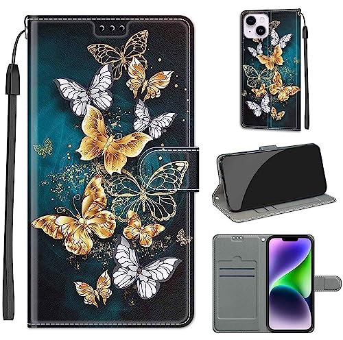 for iPhone 14 Plus (6.7) 2022 5G Case, PU Leather Wallet Book Flip Folio Stand View Cover Pouch Compatible with iPhone 14 Plus Phone Case (Butterfly)