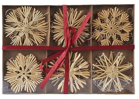 Kaemingk Christbaumschmuck Schneeflocken Stroh 11cm Natur 12er Set - natürlicher Weihnachtsbaumschmuck - Strohsterne Baumschmuck Weihnachten