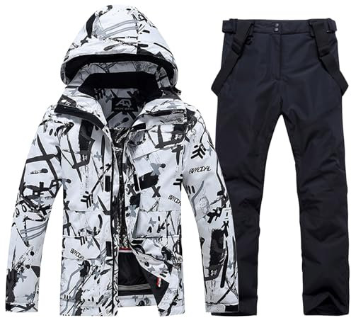 ALSOGO Herren Skianzug Ski Jacke und Hose Set Wasserdichter Schneeanzug Snowboard Jacke Hose Skikleidung Für Männer BBW-Black S