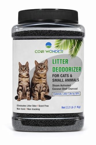 Coir Wonder Cat Litter Deodorizer – Activated Charcoal Carbon – Unscented – 2.2 Lb (1 Kg) – Longer Kitty Litter Life – Odor Control for Small Animal Pet Bedding