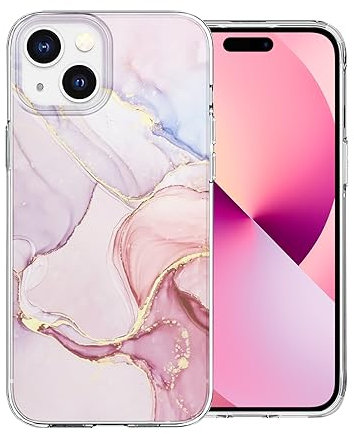 DiyGody Saprkle Phone Case for iPhone 15 with Luxury Marble Pattern for Women Girls, Thin Slim Soft Silicone TPU Bumper Protection Cover Compatible for iPhone 15 6.1” - Pink