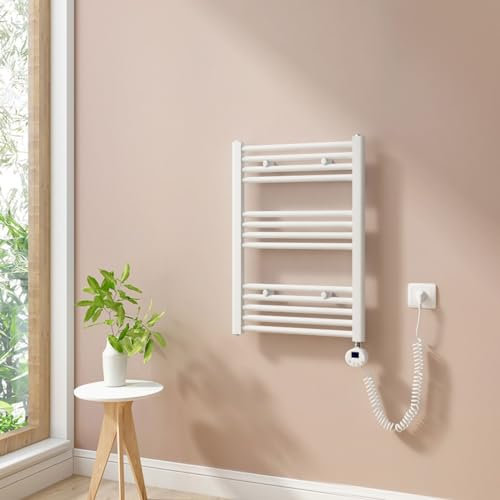 Heilmetz Badheizkörper Elektrisch 70x50cm Handtuchwärmer mit Digitalem Thermostat+Timer-Funktion Gerade Handtuchheizkörper Weiß 284W