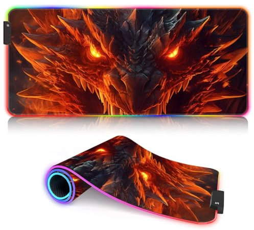 Dragon Burning RGB Tapis Souris Jeu Grand LED épais et étendu avec Clavier d'ordinateur Souple pour MacBook PC Ordinateur Portable 40 x 90 cm