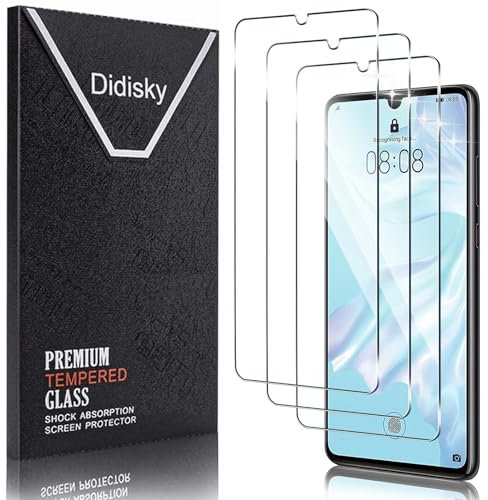 Didisky 3-Unidades Cristal Templado Protector de Pantalla para Huawei P30 6.1'' (No para Huawei P30 Lite/ P30 Pro), Antihuellas, Sin Burbujas, Fácil de Limpiar, 9H Dureza,Transparente