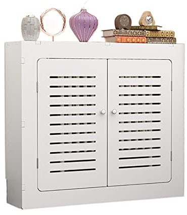 Modern White Double-Door Radiator Cover - Stylish PVC Wood Plastic Board Cabinet for Office, Hallway, Living Room, Bedroom - Horizontal Design (50x60x25cm)