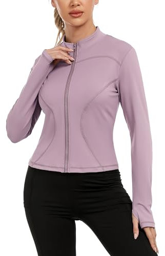 Gyabnw Maglietta Sportiva a Manica Lunga Crop Top Pullover Sport Athletic Gym Maglia Fitness con Mezza Zip e Pollice Foro A-Viola,L