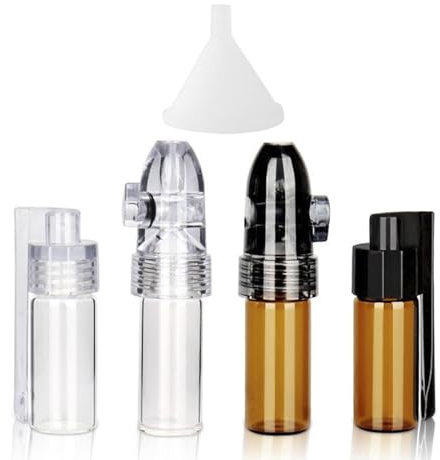 Fleymu 4 Piezas Botella para Especias en Polvo con Cuchara, Botella de Vidrio a Prueba de Fugas, Frascos de Muestra de Vidrio Transparente, Mini Botella de Bolsillo, para Exteriores(51 mm)