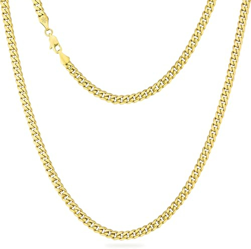 KRKC&CO Männer Halskette, 5mm Herren Edelstahl Panzerkette mit Diamantschliff, 14K Gold Vergoldet Cuban Link Chains Goldkette, Nickelfrei Halskette, Geschenke für Männer Jungen, [Länge 55,9cm]