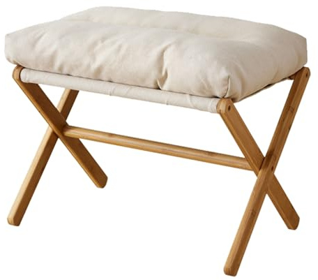 Repose-pieds Multifonctionnel Moderne avec Coussin Doux pour Salon, Chambre à Coucher, Bureau, Repose-pieds, Repose-pieds Pliable en X Sous le Bureau avec Pieds en Bois Massif(Beige)