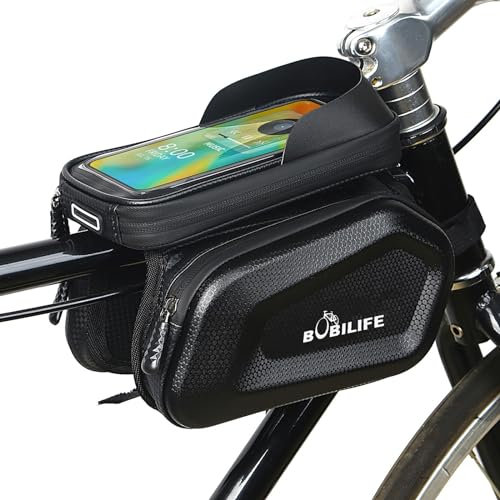 BOBILIFE Bike Frame Bag with Phone Holder - Both Sides Twin Bag Waterproof Bicycle Top Tube Pouch Storage Bag for Cycling Road Mountain Bike Bicycles