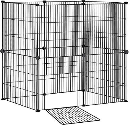 FIVMEN Parque para Animales Pequeños 142 x 72 x 36 cm Valla para Mascotas 12 Paneles Recinto Exterior de Metálica con Puertas Recinto de Carrera Libre para Conejos Hámsters (Negro)