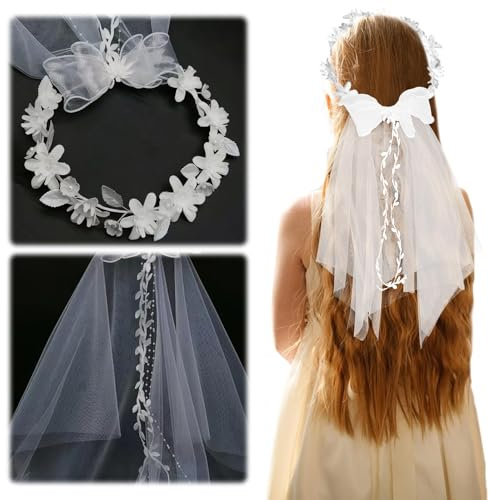 KERANEET Brautschleier Kinder Schleier Haarreif Blumenkranz Haare Haarreifen Haarschmuck Blumen für Prinzessinnen Blumenmädchen Brautjungfer