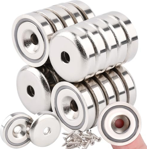 MIN CI 22 Pack Magnets Strong 35lbs Pulling Force 20mm Neodymium Magnets with Countersunk Hole and Screws, Pot Magnets Round Magnets Rare Earth Magnets Silver Magnet