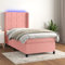 THOYTOUI Boxspringbett, Polsterbett Tagesbett Bett Bettstütze Geeignet für Gästezimmer Schlafzimmer Hotel Wohnungen mit Matratze & LED Rosa 90x200 cm Samt