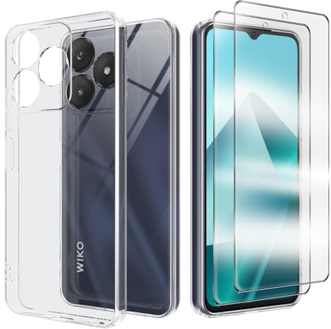 Cover Compatibile per WIKO T20 con 2 Pellicola Vetro Temperato, Morbido Silicone ed Antiurto Protettivo Bumper TPU Gel Smartphone Custodia Case - Trasparente