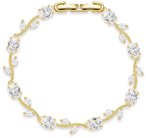 CERSLIMO Hochzeit Armband Gold mit 5A Zirkonia 18cm Vergoldet für Braut mit Geschenkbox Geschenke Frauen Damen Verlobungsfeier Party