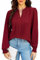 Teesho Damenblusen Elegant V-Ausschnitt Casual Langarm Oberteile Plissee vorne Arbeit Shirts Tunika Hemd Tops (Weinrot/M)