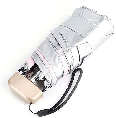Hapivida Mini Paraguas, Plata Mini Paraguas de Protección Contra La Lluvia, Portátil, 5 Sombrillas Plegables, Pequeño Paraguas de Bolsillo con Bolsa
