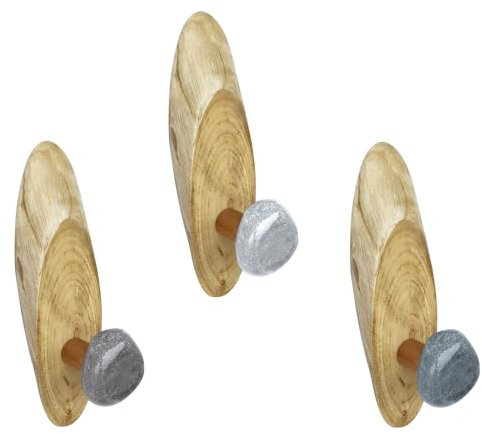 TentHome 3er Vintage Garderobenhaken Holz Natur Stein Handtuchhaken Wandhaken Rustikaler Handtuchhalter dekorative Kleiderhaken Wandgarderobe für Badezimmer Küche Flur Eingang Mix